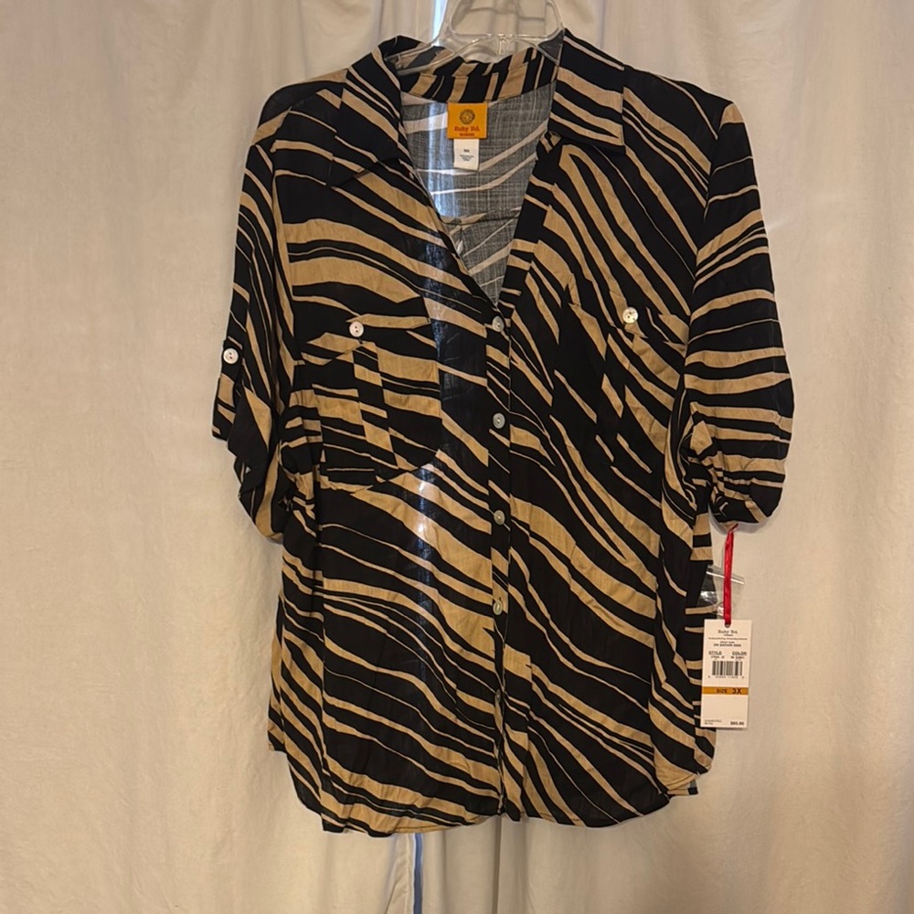 Ruby Rd. Black and Gold Striped Blouse